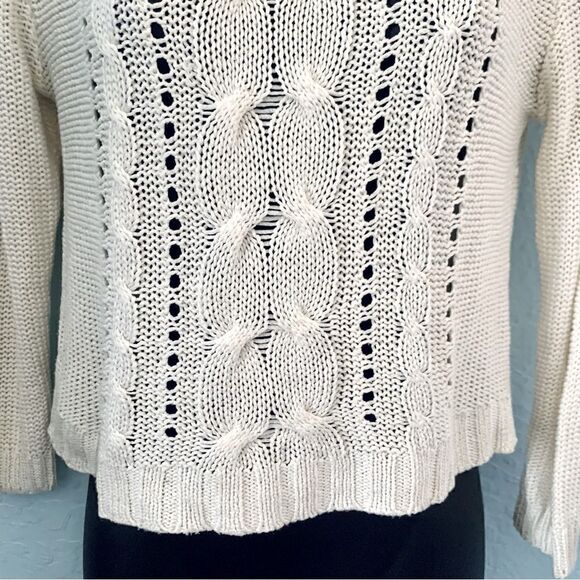 Zebra Cream Cable Knit Cropped Scoop Neck Sweater Size Small - Picture 4 of 9